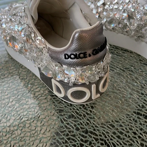 Dolce & Gabbana Portofino Crystal Embellished Leather Sneakers - Picture 14 of 16